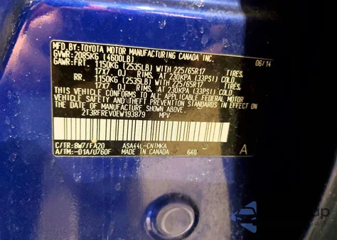 2014 Toyota Rav4 Xle from USA, damaged, VIN 2T3RFREV0EW193879